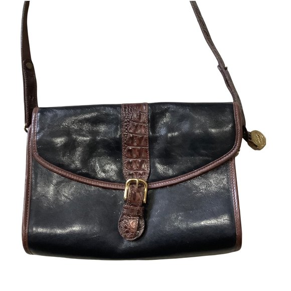 Brahmin Tuscan Brown and Black Croco Leather Shoulder Bag - Picture 2 of 7